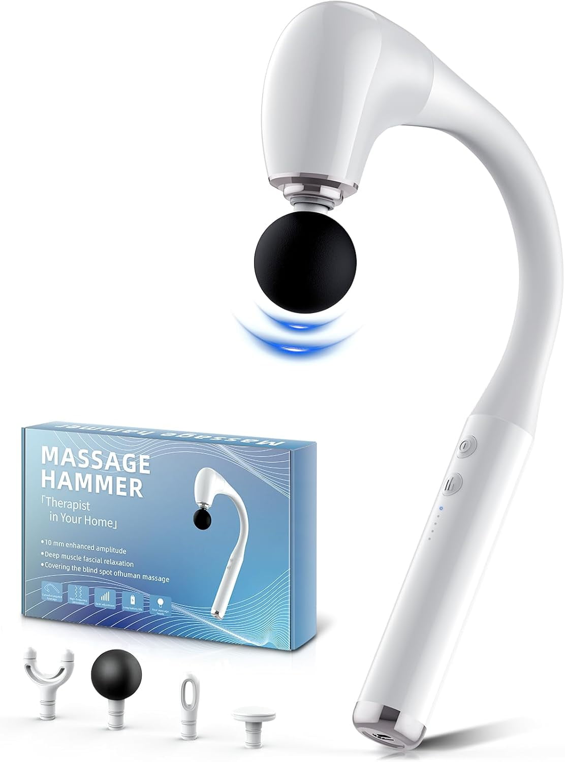 Deep Tissue Massage Gun with Extension Handle 10mm Percussion Muscle Massager for Neck Shoulders Back Legs Portable Pain Relief Device