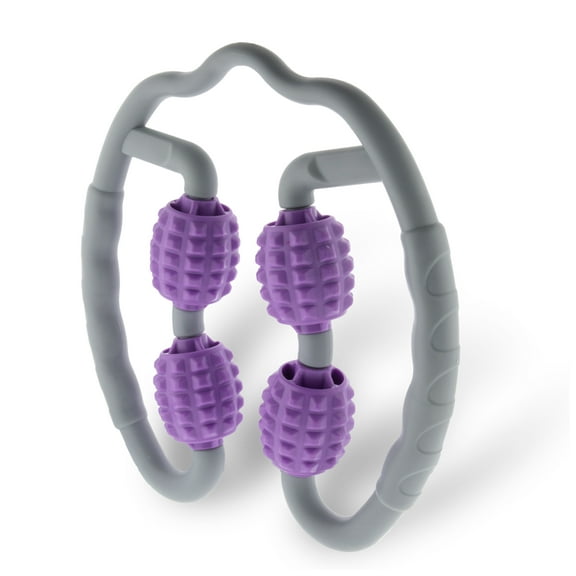 Deep Tissue Muscle Roller Massager - Quad Handheld Portable Foam Roller with Massage Balls for Pain Relief, Trigger Point Therapy, Recovery, Cellulite & Fascia Release - Purple