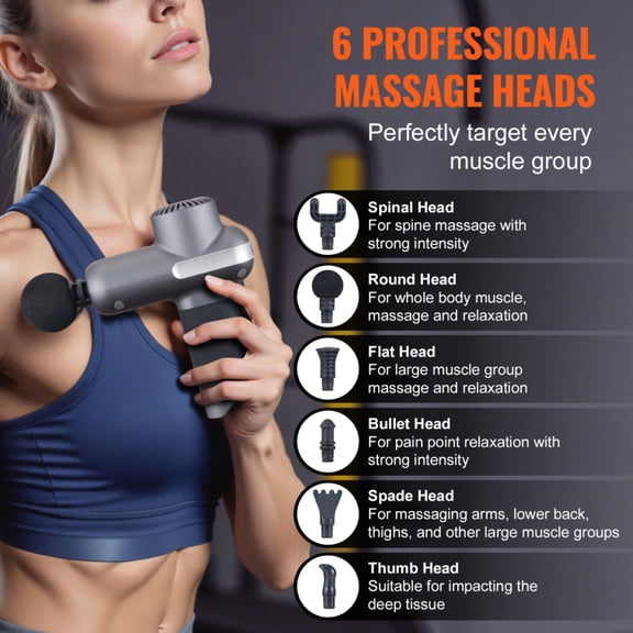 Deep Tissue Percussion Massage Gun - 5 Speed Levels 6 Massage Heads, 7.4V 2500mAh Rechargeable Handheld Muscle Massager for Athletes Pain Relief Muscle Relaxation