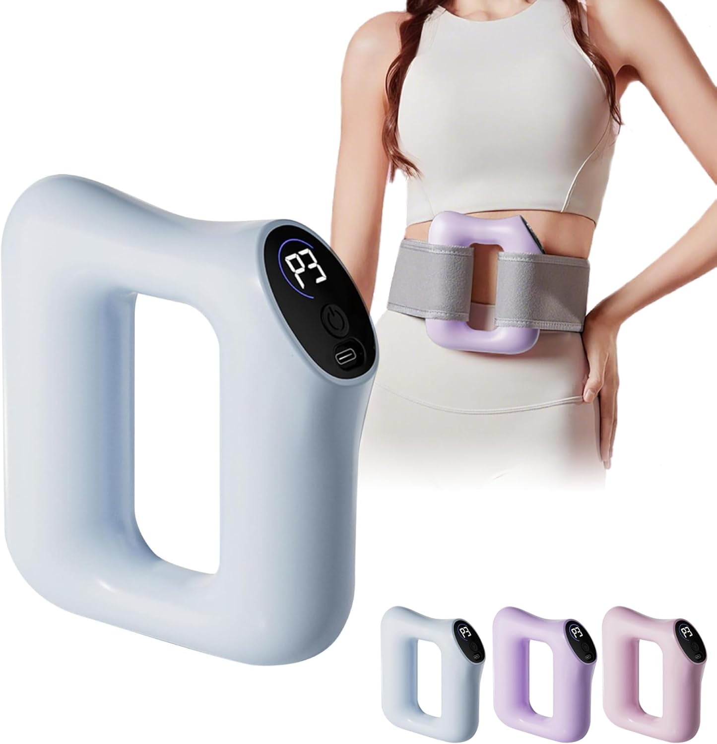 Deep Tissue Percussion Massage Gun, Ergonomic Fascia Blaster with 3 Modes & 5 Levels, Fascia Ring Massager with Belt for Muscle Relief & Full-Body Relaxation (Blue)