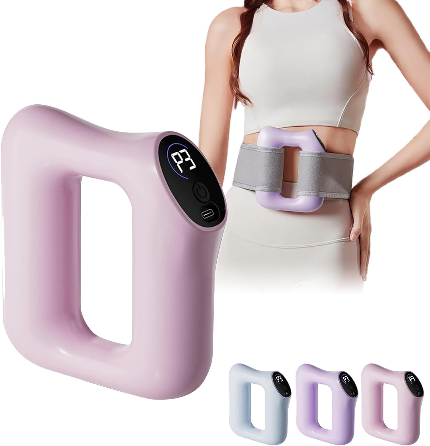 Deep Tissue Percussion Massage Gun, Ergonomic Fascia Blaster with 3 Modes & 5 Levels, Fascia Ring Massager with Belt for Muscle Relief & Full-Body Relaxation (Pink)