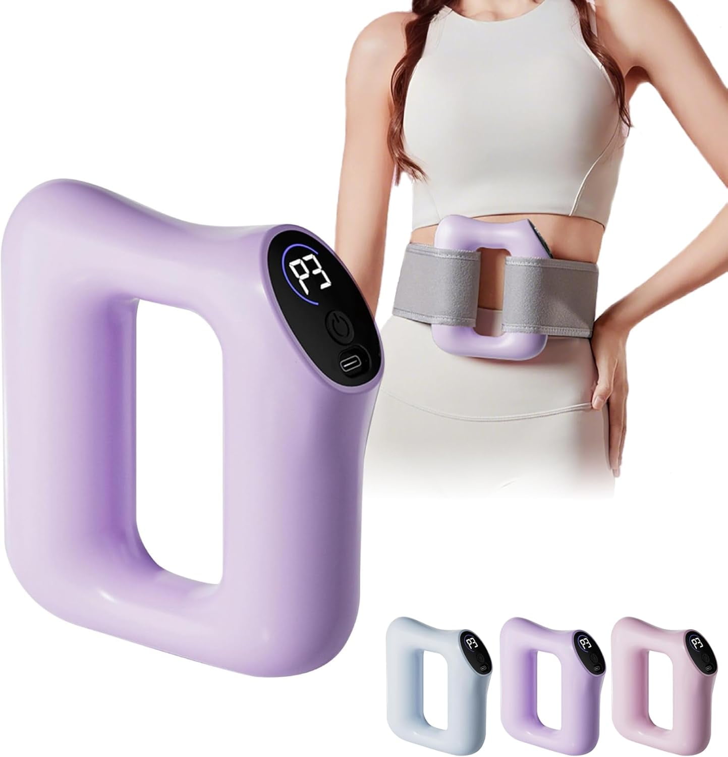Deep Tissue Percussion Massage Gun, Ergonomic Fascia Blaster with 3 Modes & 5 Levels, Fascia Ring Massager with Belt for Muscle Relief & Full-Body Relaxation (Purple)