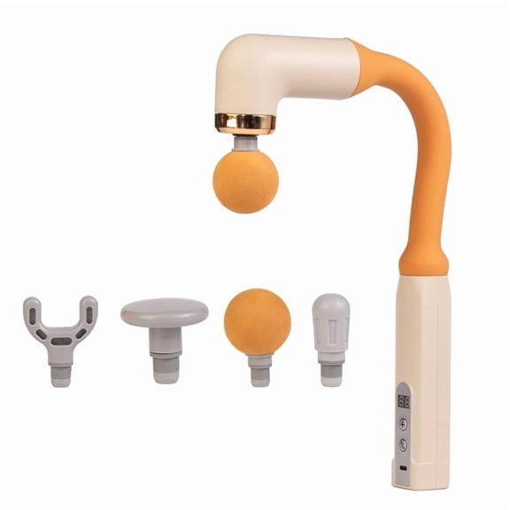 Deep Tissue Percussion Massager with Curved Long Handle and 9 Speed Modes, Portable Handheld Body Massage Tool with High-Torque Motor and 8 Specialized Heads for Daily Muscle Support