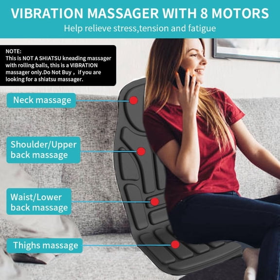Deep Tissue Vibrating Cushion for Back, Shoulder and Seat Pain Relief with 8-Motor Heating Massager Pad for Office and Home Use