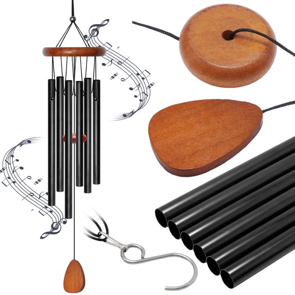 26 Inch Deep Tone Wind Chimes for Outdoor, 6 Heavy‑Duty Aluminum Tubes Wooden Wind Chime, Memorial Sympathy Wind Chime Gift for Garden Patio Porch Yard Decoration
