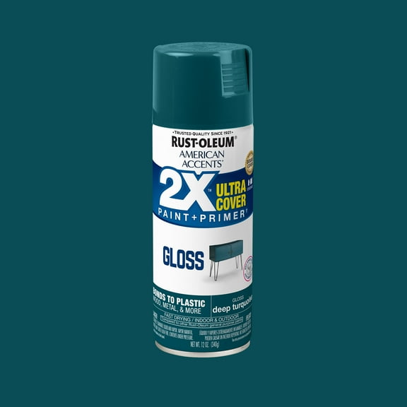 Deep Turquoise, Rust-Oleum American Accents 2X Ultra Cover Gloss Spray Paint-327902, 12 oz