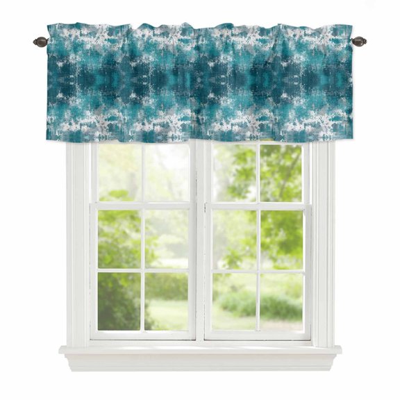 Deep Turquoise Window Valance Curtain Retro Distressed Washed Tie-dye Texture Rod Pocket Valance for Windows Short Curtain for Living Room, Bedroom & Kitchen Window Decor 42x12in