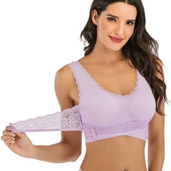 Deep V Bra Sports Bra with Detachable Sponge Padded Front Side Buckle Lace Bra for Workout Yoga Exercise