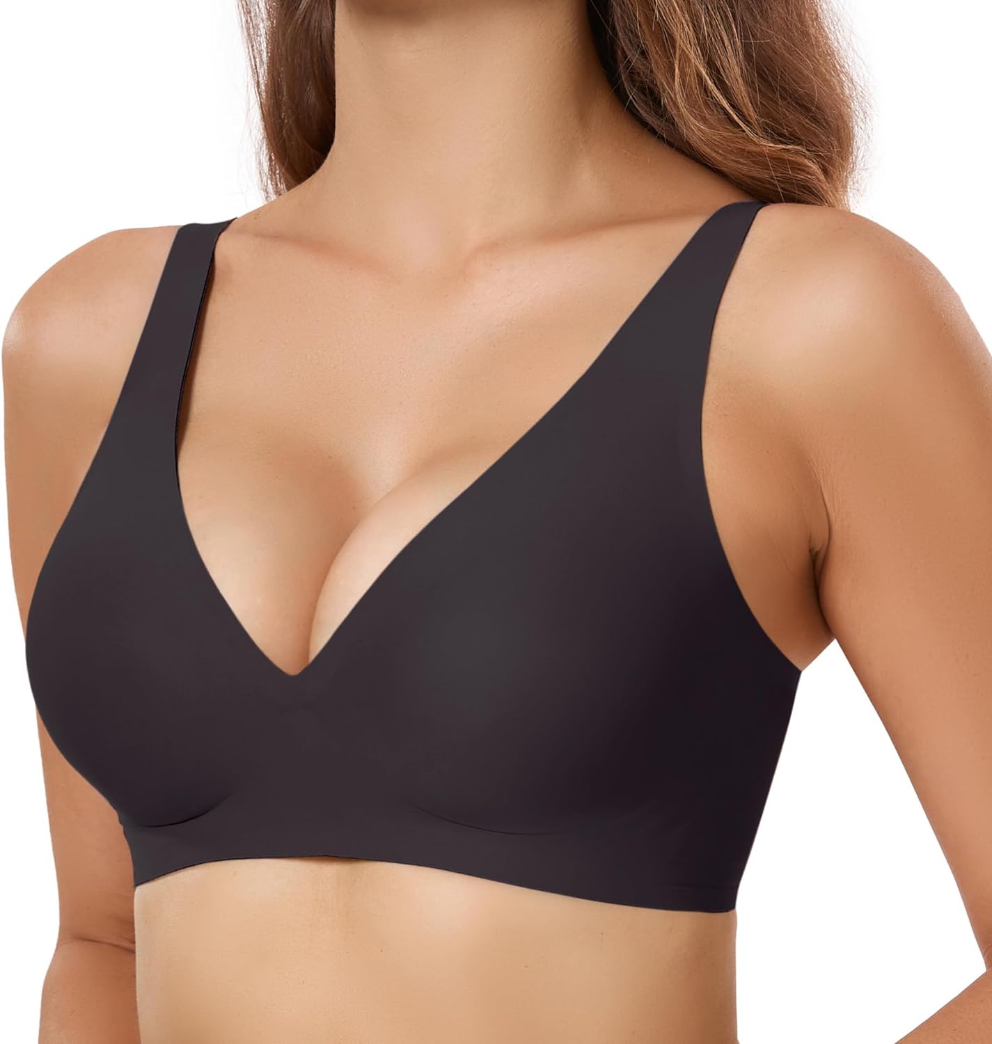 Deep V Bras for Women No Underwire Comfort Wireless Bralettes Adjustable Seamless Plunge Bra