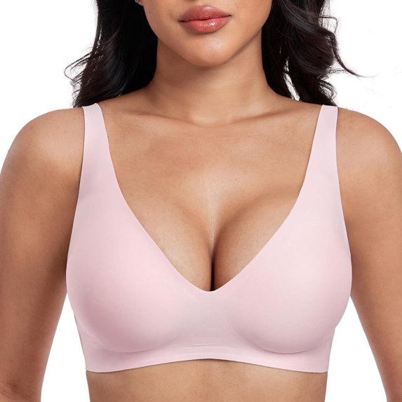 Deep V Bras for Women No Underwire Seamless Bralettes for Women Plunge T Shirt Bra Softly Padded with Extender