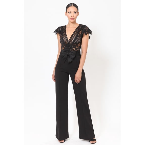 Deep V Crochet Lace Jumpsuit S