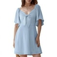 thumbnail image 1 of Deep V Neck Elegant Bow Tie Mini Dress Light Blue S, 1 of 8