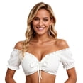 thumbnail image 1 of Deep V-Neck Short Sleeve Blouse Women’s Oktoberfest Dirndl Crop Top with Lace Trim Ruched Bust and Elastic Hem for Spring Summer Lightweight Wear, 1 of 6