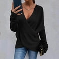 thumbnail image 1 of Deep V-Neck Sweaters for Women Women Fashion Solid Color Long Cross Loose Sleeve Knit Sweater Coat Fall Fashion 2023 Black, 1 of 5