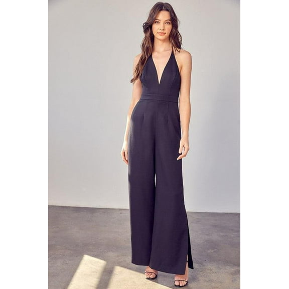 Deep V-Neck Wide Leg Jumpsuit