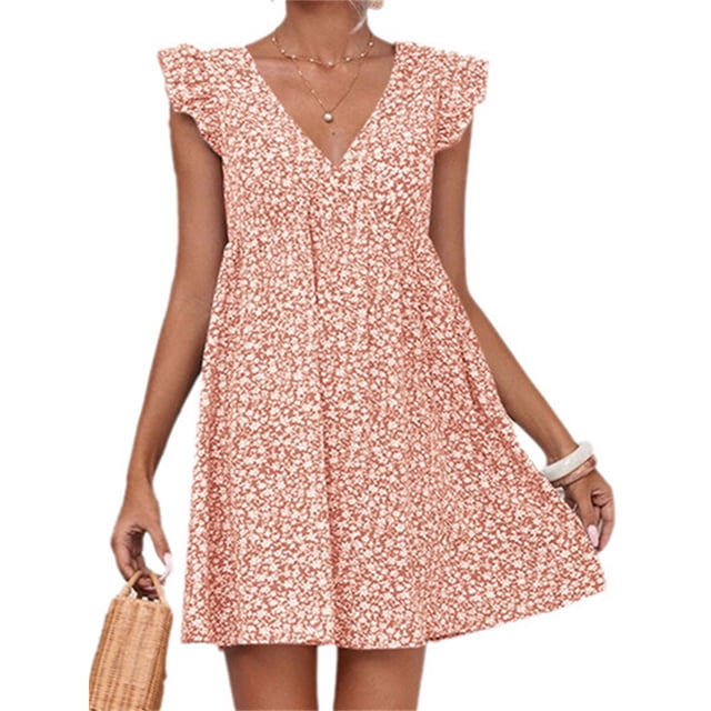 Floral V-Neck Puff Sleeve Mini Dress main image 0