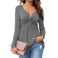 thumbnail image 1 of Deep V-Neck Women Long Sleeve Cross Criss Slim Fit T-Shirt Female Blouse Tops, 1 of 4
