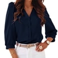 thumbnail image 1 of Deep V-Neck Women Solid Color 3/4 Sleeve Casual Button Blouse, 1 of 4