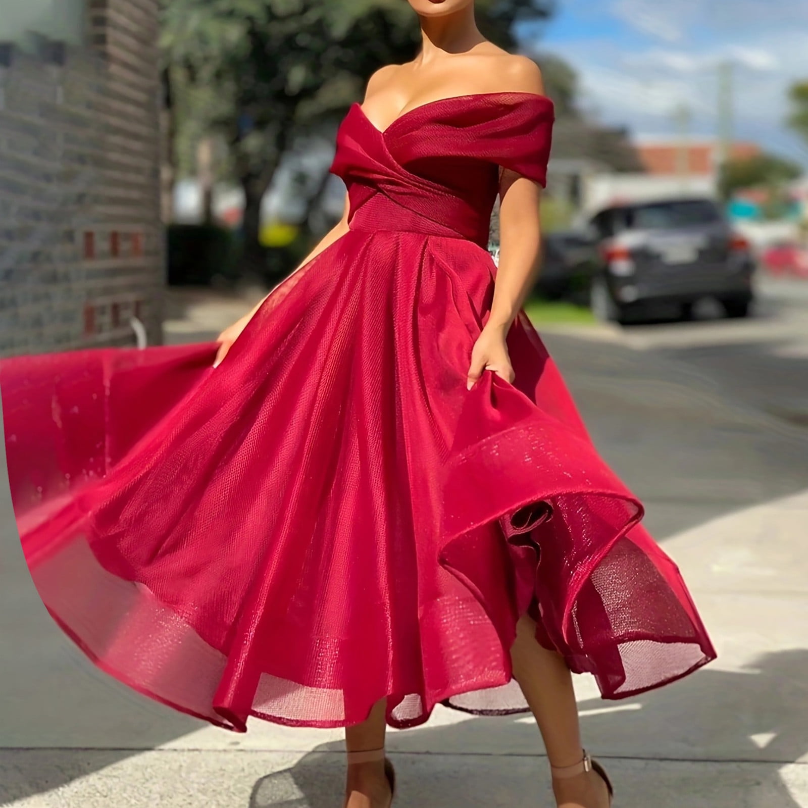 ISZPLUSH Women's Off Shoulder Ruffle Mini Dress - Long Sleeve Cocktail Party Dress