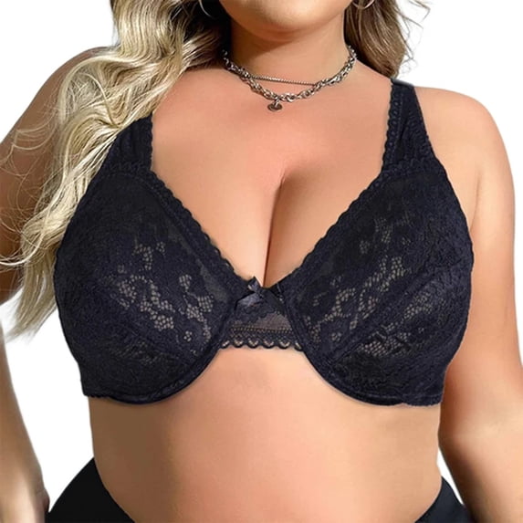 Deep‑V Sheer Lace Bra for Women Bow‑Knot Decor Sheer Lightweight Casual‑Date Undergarment