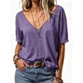 thumbnail image 1 of Deep V-neck Women Short Sleeved Casual Solid Colro T-shirt Tops, 1 of 4