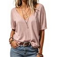 thumbnail image 1 of Deep V-neck Women Short Sleeved Casual Solid Colro T-shirt Tops, 1 of 4