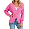 thumbnail image 1 of Deep V-neck Women Solid Button Down Slim Knit Cardigan Coat Sweater, 1 of 6
