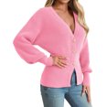 thumbnail image 1 of Deep V-neck Women Solid Button Down Slim Knit Cardigan Coat Sweater, 1 of 5