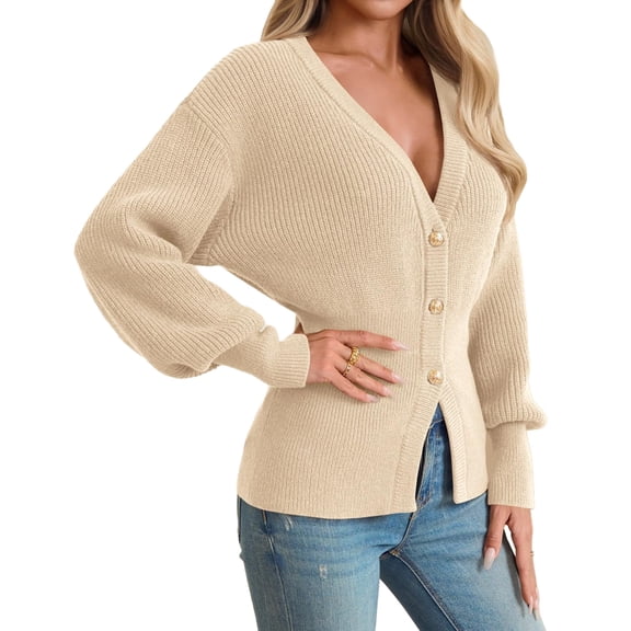 Deep V-neck Women Solid Button Down Slim Knit Cardigan Coat Sweater