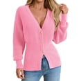 thumbnail image 1 of Deep V-neck Women Solid Button Down Slim Knit Cardigan Coat Sweater, 1 of 5