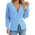 thumbnail image 1 of Deep V-neck Women Solid Button Down Slim Knit Cardigan Coat Sweater, 1 of 5