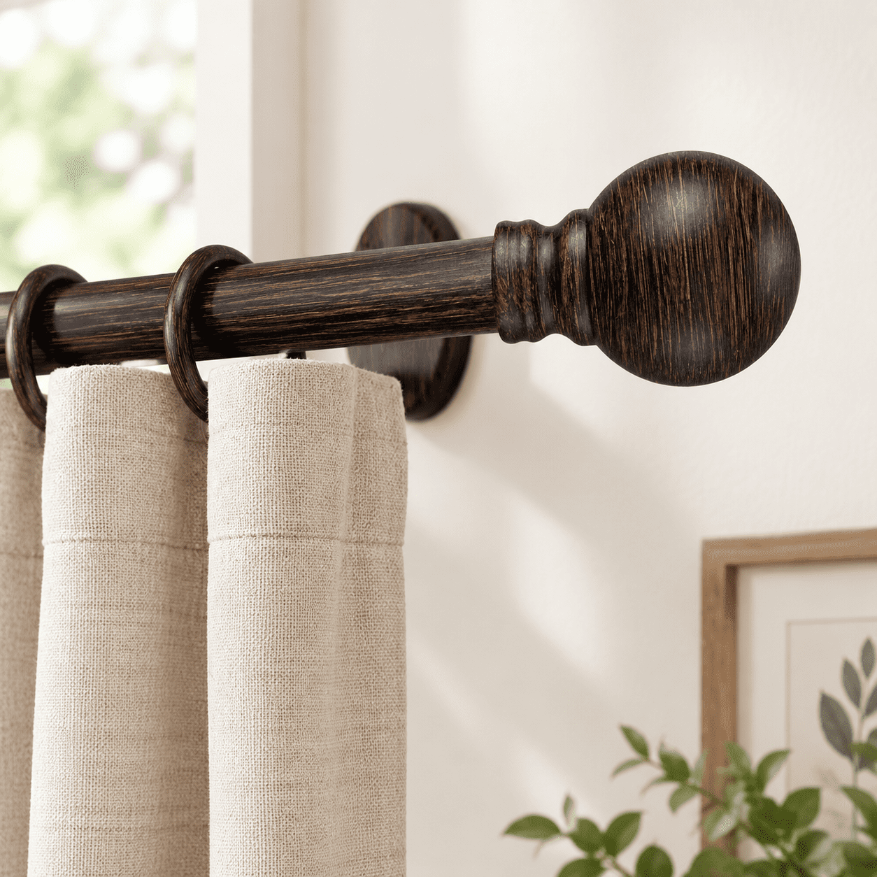 Deep Walnut Wood Curtain Rods For Windows 16-120 Inch Adjustable ...