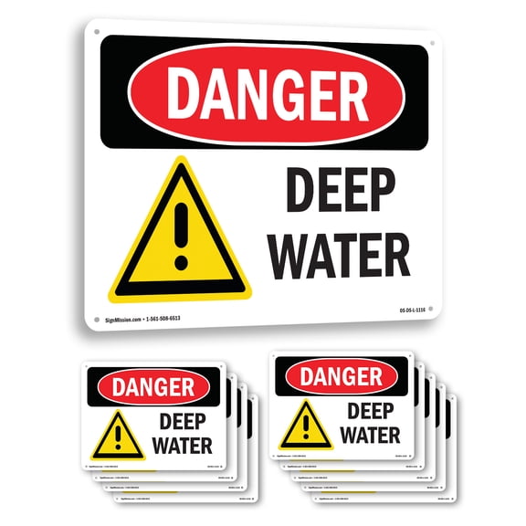 Deep Water OSHA Danger Aluminum Sign 10 Inch x 7 Inch - 10 Pack