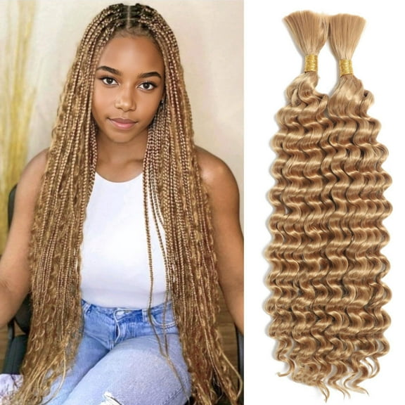 Deep Wave Bulk Braiding Hair for Boho Braids 18 Inch 2 Bundles 130g Curly Boho Hair for Braiding No Weft Wet and Wavy Hair Extensions