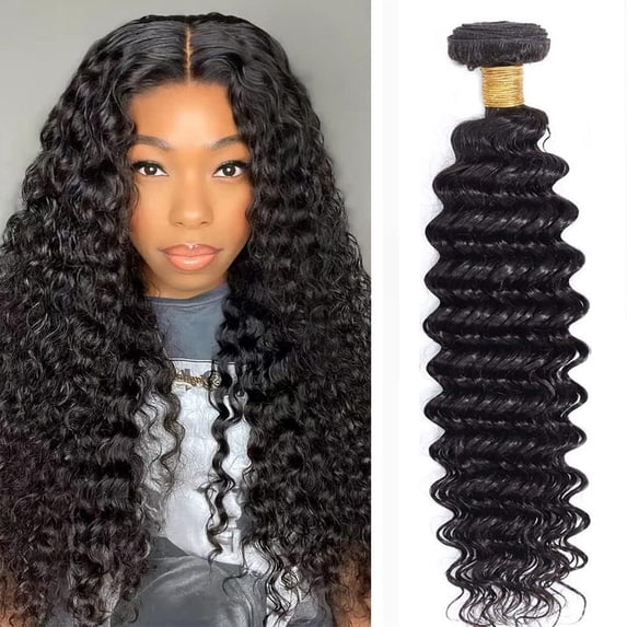 Deep Wave Bundles Human Hair 10 Inch Brazilian 100% Unprocessed Virgin Human Hair Double Weft Deep Curly Weave Natural Black
