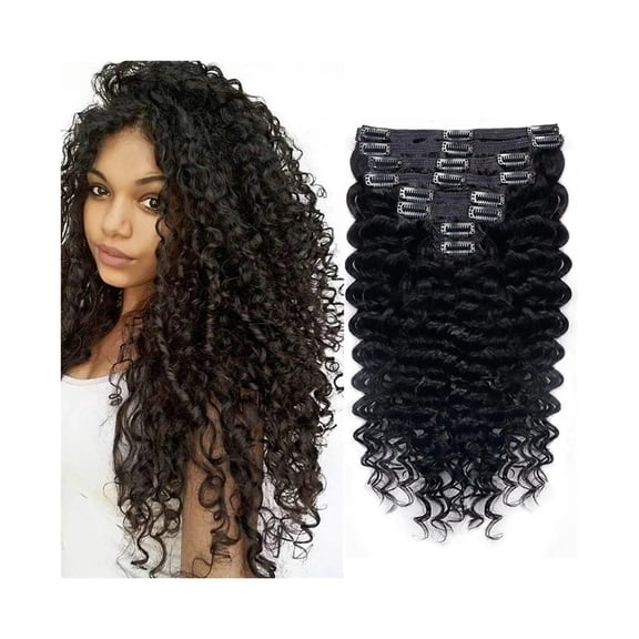 Deep Wave Clip in Hair Extensions Curly Clip Ins  8Pcs Brazilian Remy Human Hair Extensions