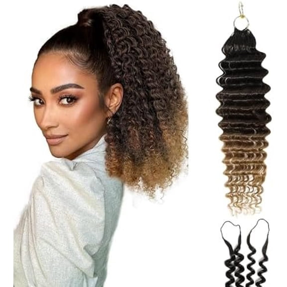 Deep Wave Crochet Braid Human Hair Extensions, Real Human Hair Knotless Pre-Separated Crochet Hair for Black Women,14 Inch,1BT4T30,1PACK