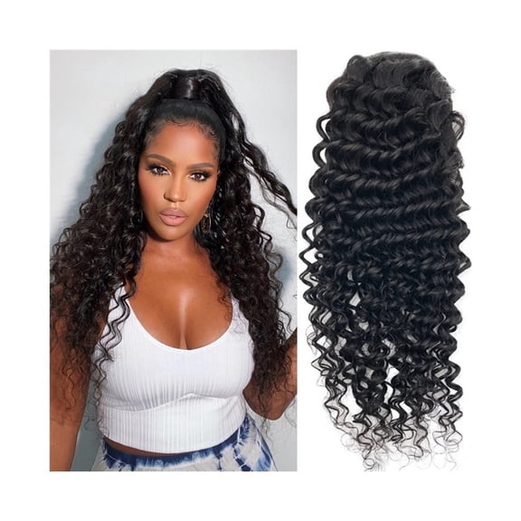 Deep Wave Curly Drawstring Ponytail Brazilian Human Hair Extensions Clip In Ponytail Hairpieces for Black Women