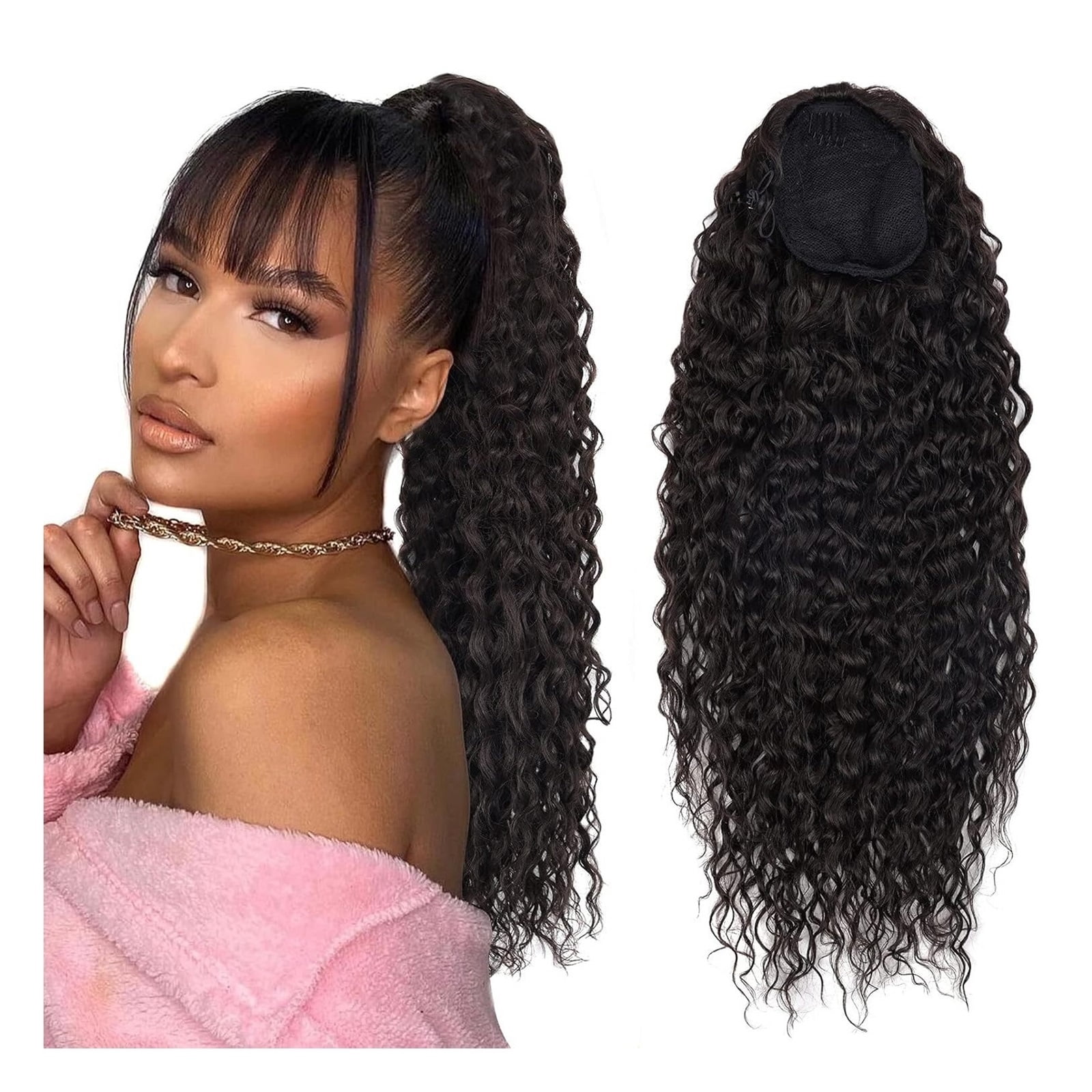 Deep Wave Drawstring Ponytail Brazilian Human Hair Curly Ponytail Hairpiece Clip In Hair Extensions Tail