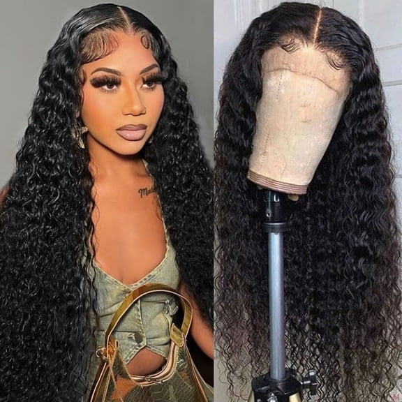 Deep Wave Lace Front Wigs 16inch Human Hair Wigs  180% Density 4X4 HD Transparent Lace Closure Human Hair Wigs for Black Women Glueless with Baby Hair Natural Color