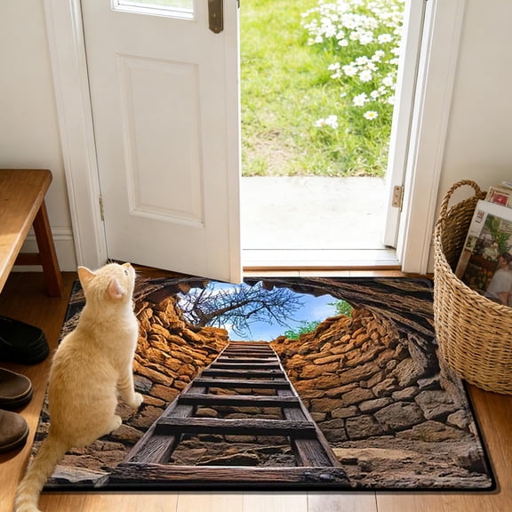 Deep Well 3D Illusion Door Mat 16x24 Inches, Optical Illusion Non-Slip Rug, Sky View Absorbent Floor Mat for Bathroom, Entryway, Hallway, Living Room, Modern Abstract Home Decor
