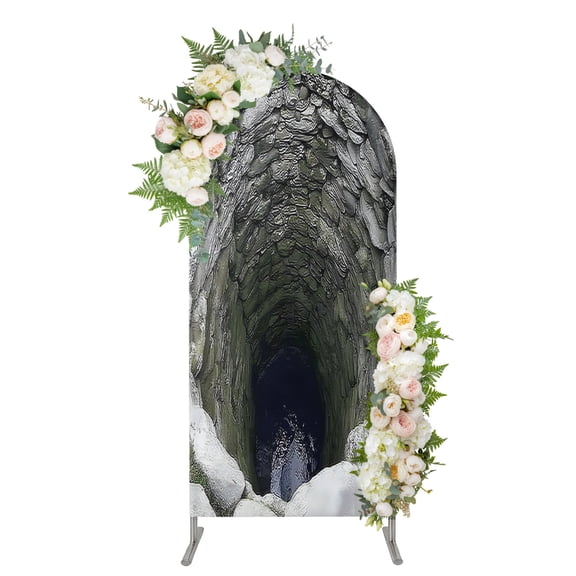 Deep Well Arch Backdrop Cover 4FT, Cave Opening Rustic Mystical Natural Spandex Fitted Stretchy Arch Stand Covers, Round Top Chiara Backdrop Cover for Wedding Party Birthday Baby Shower