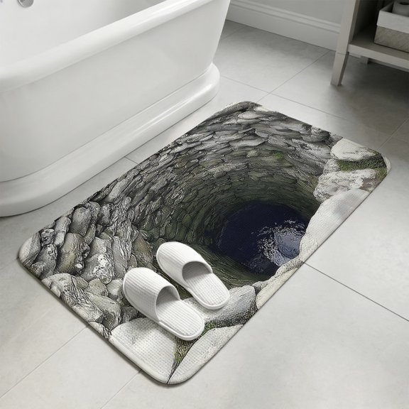 Deep Well Bathroom Rugs Non Slip Washable Bath Mat Absorbent Low Pile Front Door Mat Cave Opening Rustic Mystical Natural Indoor Doormat for Kitchen Entryway Shower Decor Accessories 15.7"x23.6"