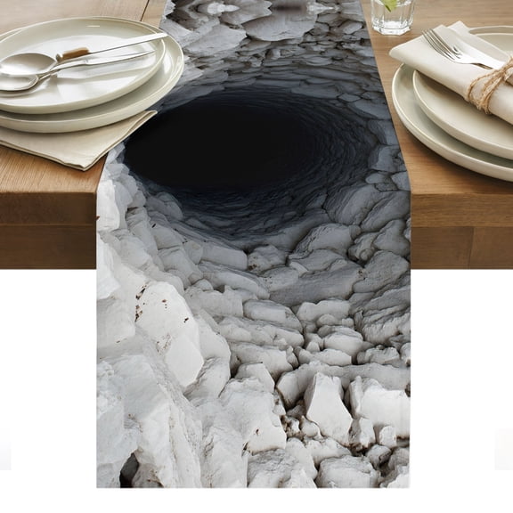 Deep Well Grey Table Runner Black Farmhouse Gray Rock Surface Tablerunners 13 x 36 Inch, Table Decorations Tabletop Scarf for Summer Gathering Holiday Farmhouse Kitchen Dining Decor