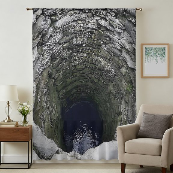 Deep Well Sheer Curtains 108 Inches Extra Long for Living Room, Cave Opening Rustic Mystical Natural Light Filtering Privacy Drapes, Breathable Semi Sheer Window Treatment for Floor to Ceiling Window
