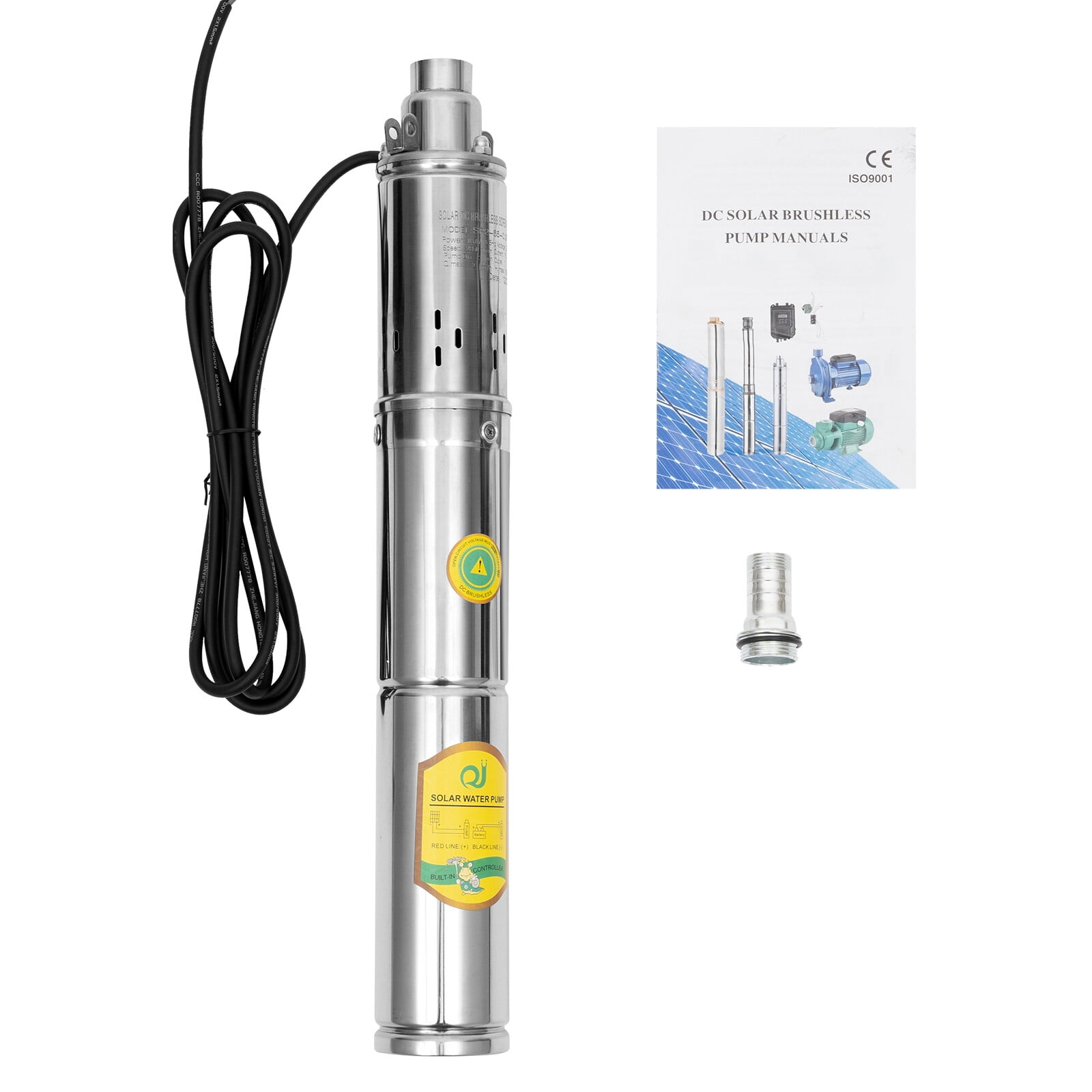 Deep Well Solar Submersible Water Pump, DC 24V 370W Submersible Deep Bore Well Water Pump, Bore Well Water Pump Brushless DC Motor Solar Water Pump for Village, Farm, Camping Car Water Supply