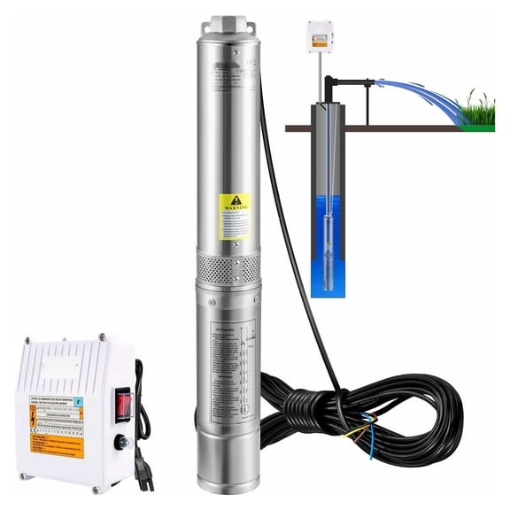 Deep Well Submersible Pump 1.5HP 37GPM 276ft, 4" Stainless Steel Water Pump with 33ft Cord & Control Box, for Irrigation, Industrial & Home Use, ETL Certified