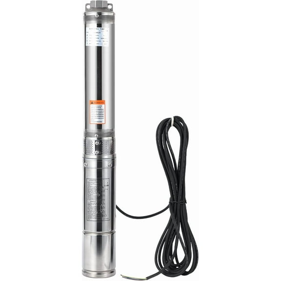 Deep Well Submersible Pump, 1HP 230V/60Hz, 27GPM Flow 204ft Head, with 33ft Electric Cord & Check Valve, 4" Stainless Steel Water Well Pump for Industrial,Irrigation,Home Use, IP68 Waterproof Grade