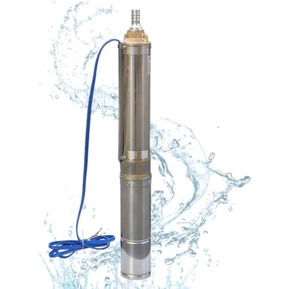 Deep Well Submersible Pump, 1HP 33gpm Flow with 9.8ft Electric Cord 4" OD Pipe Submersible Bore Pump 1.25 inch Outlet Water Pump Stainless Steel Water Pump for Industrial, Irrigation