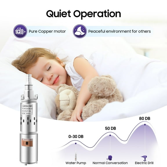 Deep Well Submersible Pump Stainless Steel Water Pump Submersible Pump 55.77 ft for Lakes, Rain Barrels